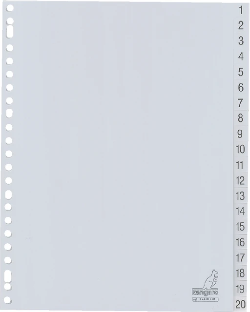 Tabbladen Kangaro A4 20dlg 23R grijs 1 t/m/ 20