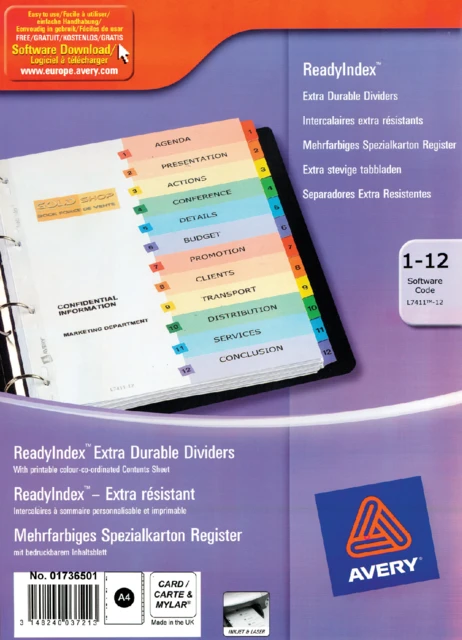 Tabbladen Avery readyindex A4 4R 12-delig