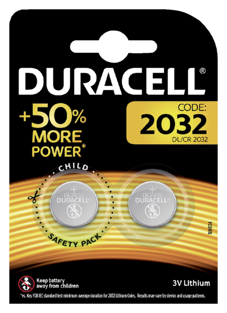 Batterij Duracell CR2032 Lithium Ø20mm 3V bls. à 2