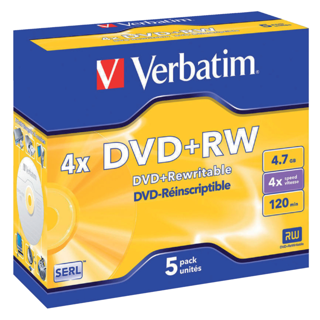 Dvd+Rw Verbatim 4.7gb 4x 5pk Jc
