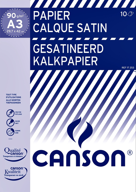 Transparantpapier Canson A3 90gr pk à 10 vel