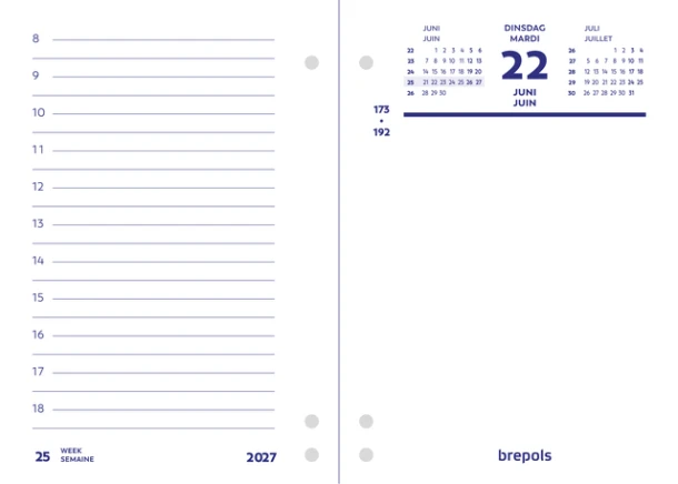Omlegblok 2027 Brepols 1dag/2pagina's universele ponsing