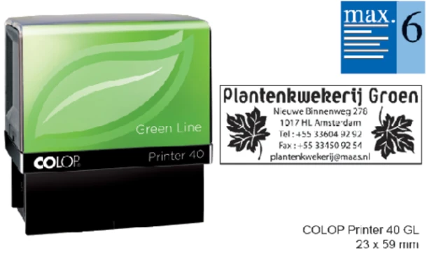 Tekststempel Colop 40 Green Line+Bon 6 Regels