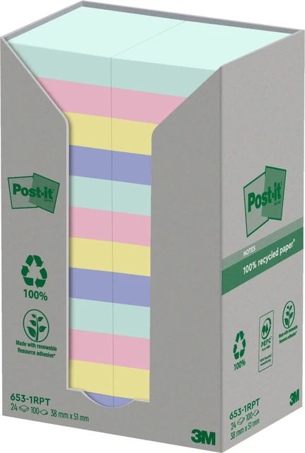 Memoblok Post-it 653-1RPT 38x51mm rainbow pastel 24 stuks