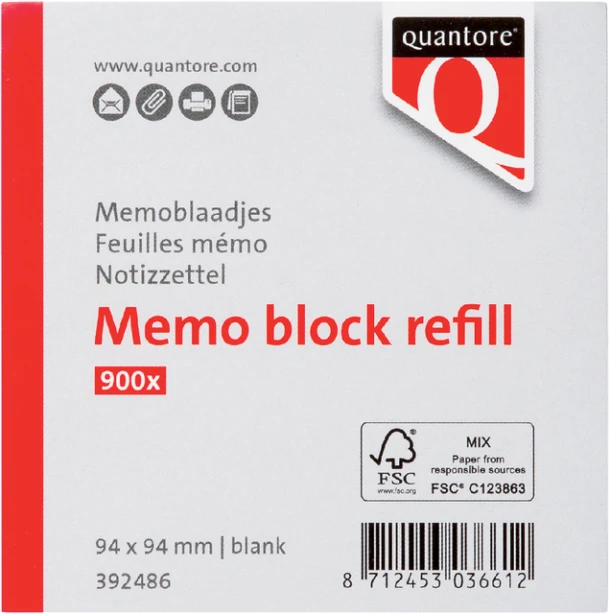 Memokubusblaadjes Quantore 94x94mm; 900vel