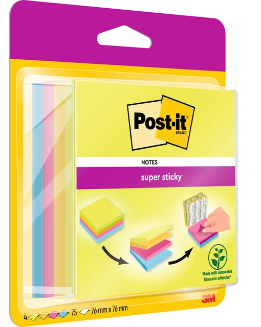 Memoblok 3M Post-It Super Sticky 76x76mm Rio