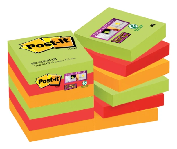 Memoblok 3M Post-it 622-SSMK Super Sticky 47x47mm Marrakesh pak 12 stuks