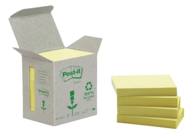 Post-it 653 Recycled 38X51mm Geel ds á 6 stuks