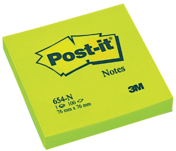 Post-it memo 3M 654 neon groen 76x76mm blok 100 v.