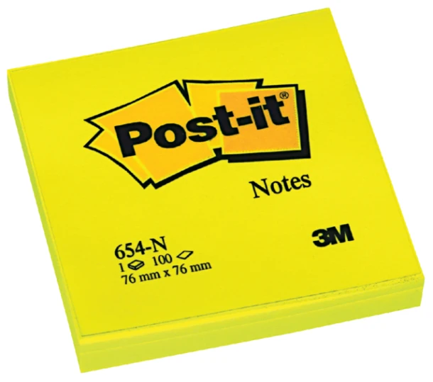 Post-it memo 3M 654 neon geel 76x76mm; blok 100vel