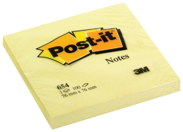 Memoblok 3M Post-It 654 76x76mm geel; blok 100 vel
