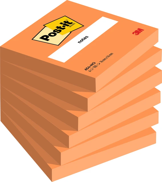Post-it memo 3M 654 neon oranje 76x76mm; blok 100v