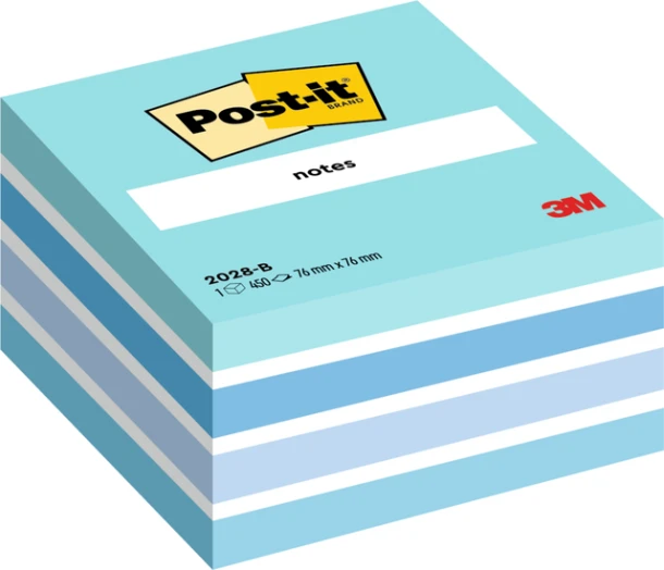Memoblok 3M Post-it 2028B kubus 76x76mm aqua blauw 450vel