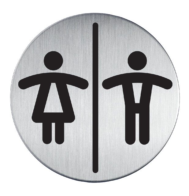 Pictogram RVS rond 83mm "WC dames/heren"