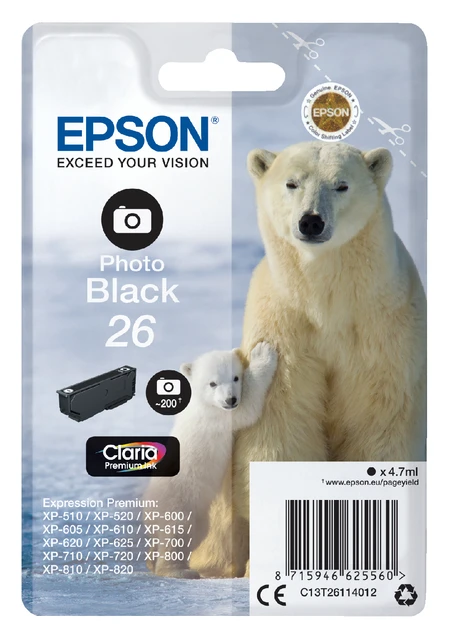 Inkcartridge Epson 26 T2611 Foto Zwart