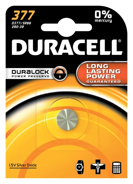Batterij Duracell 377 Duralock Zilver Oxide