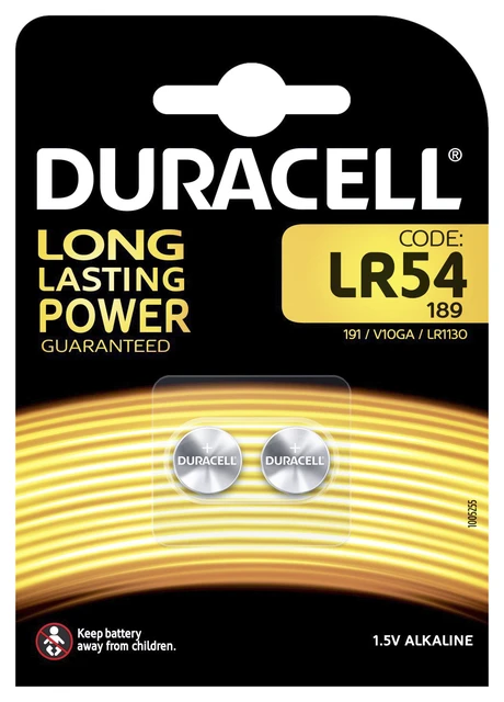Knoopcelbatterij Duracell LR-54 (AG10/ LR1130) 1,5V, per 2st.
