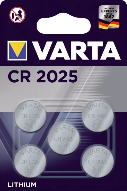 Knoopcelbatterij Varta CR2025 lithium blister 5 st