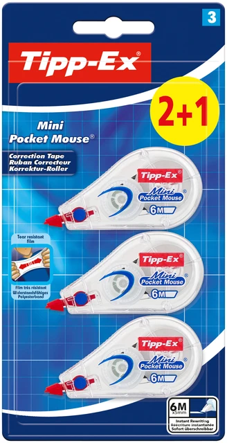 Correctieroller Tipp-ex Pocket Mini blister 2+1 gr