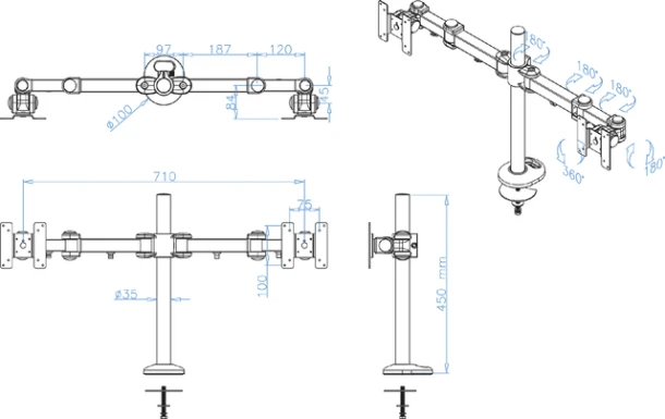 Monitorarm Neomounts D960dg Doorvoerklem Zwart