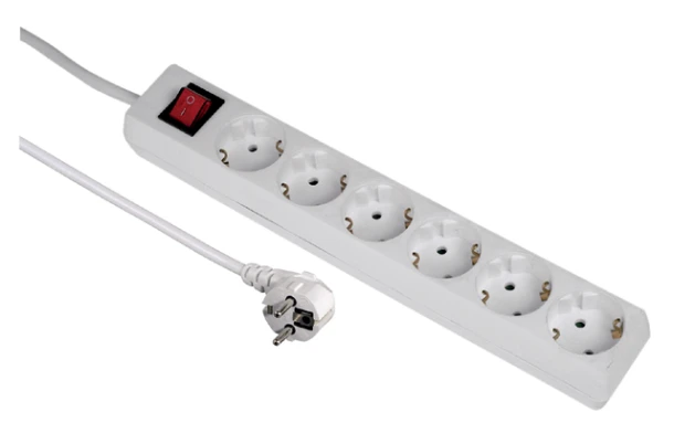 Tafelcontactdoos 6voudig beveiligd 500cm wit