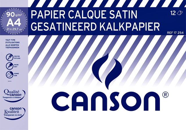 Transparantpapier Canson A4 90gr pk à 12 vel