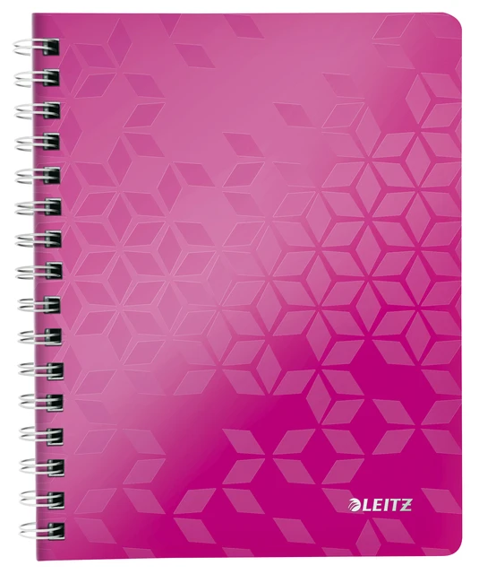 Notitieboek Leitz WOW A5 spiraal 160 pagina's lijn roze