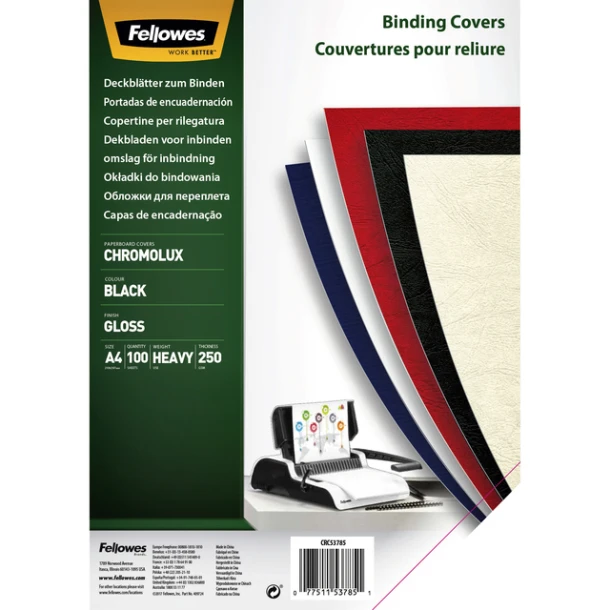 Voorblad Fellowes A4 Chromolux 250gr zwart 100stk