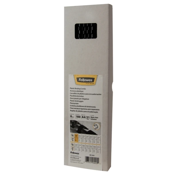 Bindrug Fellowes 21-rings 6mm zwart doos 100 st