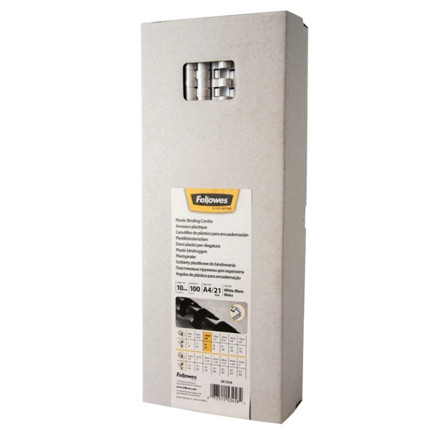 Bindrug Fellowes 10mm 21rings A4 wit 100 stuks