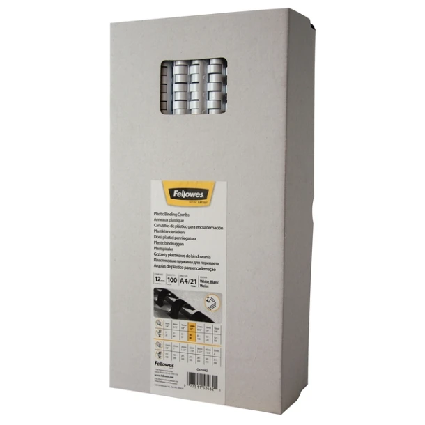Bindrug Fellowes 12mm 21rings A4 wit 100 stuks