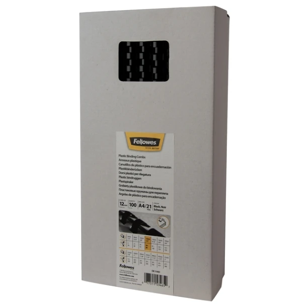 Bindrug Fellowes 12mm 21rings A4 zwart 100 stuks