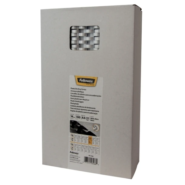 Bindrug Fellowes 14mm 21rings A4 wit 100 stuks