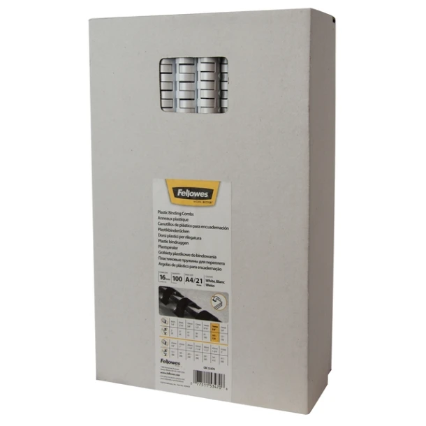 Bindrug Fellowes 16mm 21rings A4 wit 100stuks