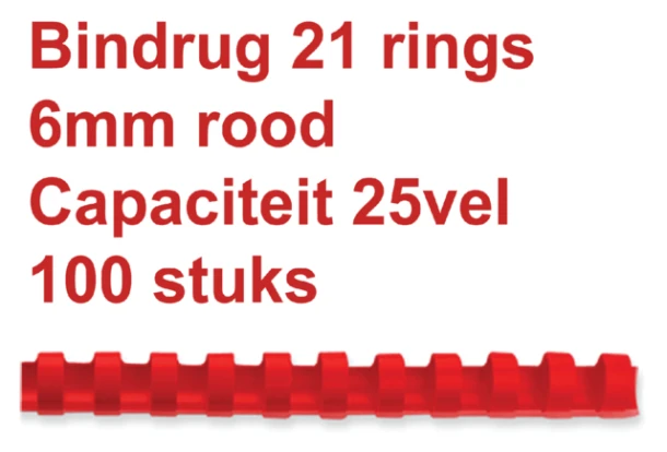 Bindrug GBC 21-rings 6mm rood; doos 100st