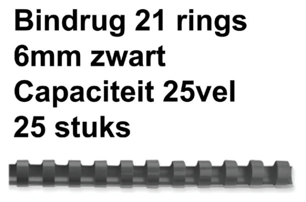 Bindrug Fellowes 21-rings 6mm zwart; doos 25st (capaciteit 25 vel)