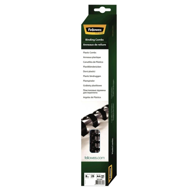 Bindrug Fellowes 21-rings 8mm zwart; doos 25st