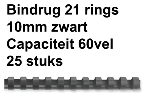 Bindrug Fellowes 21-rings 10mm zwart; doos 25st (capaciteit 60 vel)