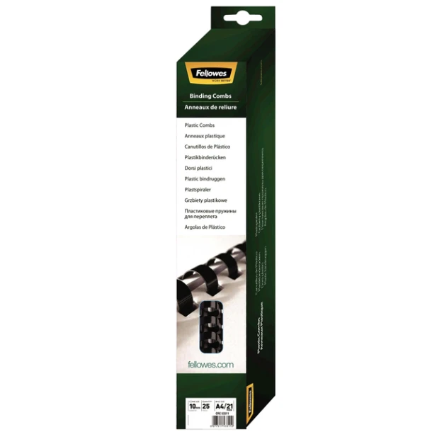 Bindrug Fellowes 21-rings 10mm zwart; doos 25st (capaciteit 60 vel)