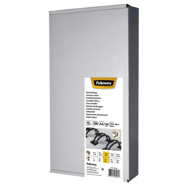 Draadrug Fellowes 10mm 34-rings A4 wit 100stuks