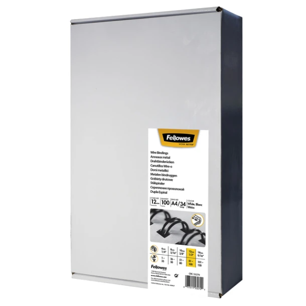 Draadrug Fellowes 12mm 34rings A4 Wit