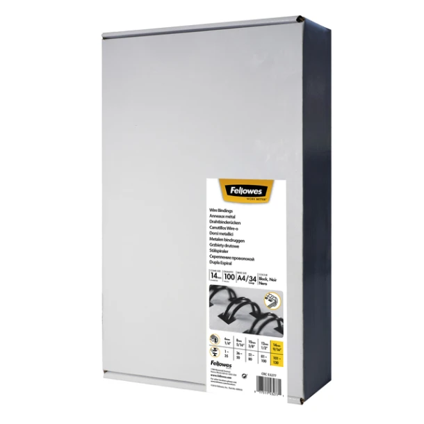 Draadrug Fellowes 14mm 34-rings A4 zwart; doos 100stuks