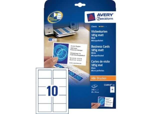 Visitekaartjes Avery C32010-25, pk 250st