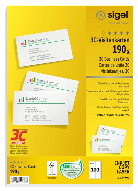 Sigel Visitekaartje blanco wit 190gr. FSC, LP790