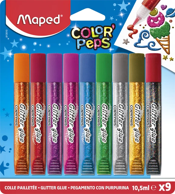 Glitterlijm Maped 10.5ml blister 9 kleuren