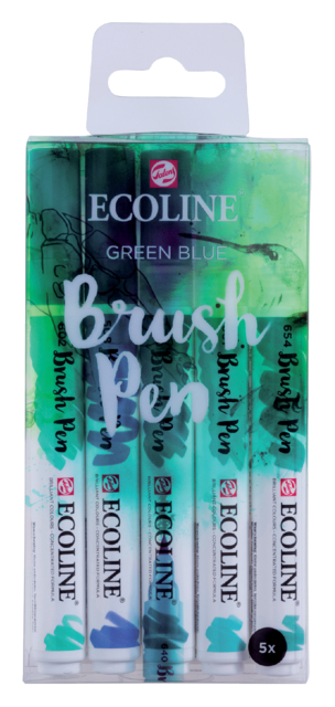 Brushpen Talens Ecoline set-groenblauw blister à 5 stuks ass