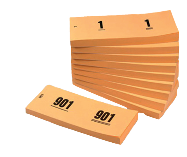 Nummerblok 42x105mm nummering 1-1000 oranje 10 blo