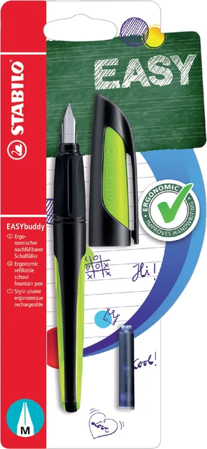 Vulpen STABILO Easybuddy rechtshandig M zwart/lime blister à 1 stuk