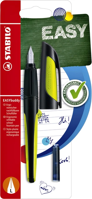 STABILO EASYbuddy - ergonomische vulpen - L Nib voor linkshandigen - zwart/lime
