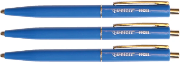 Balpen Quantore drukknop met metalen clip blauw medium
